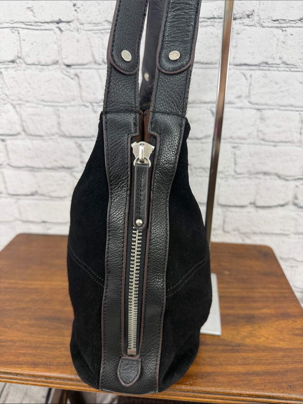 Tignanello Suede & Leather Large Hobo Shoulder Bag -- Black -- VGC - Picture 7 of 12
